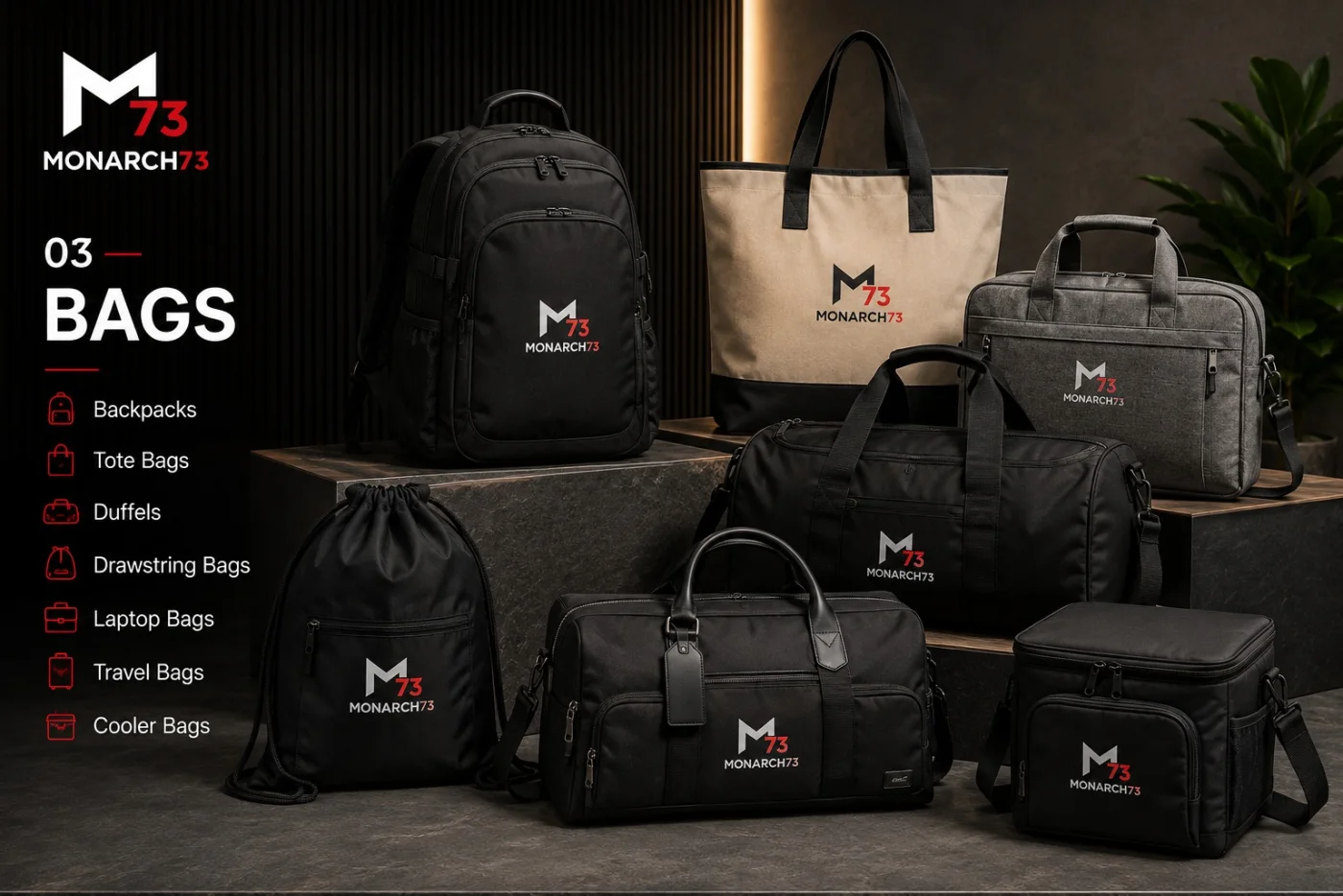 Branded bags — backpack, tote, duffel, drawstring, laptop bag, travel bag and cooler bag